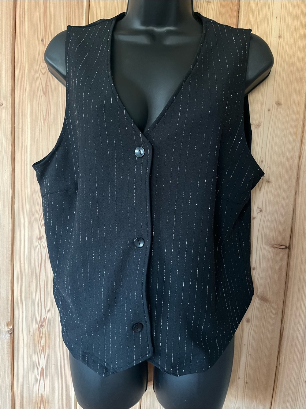 Women's Black Pinstripe Button-Front Vest